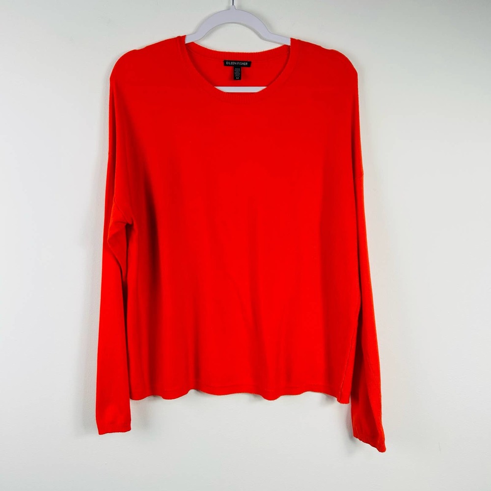 Eileen Fisher Bright Orange Crew Neck Sweater Size Small